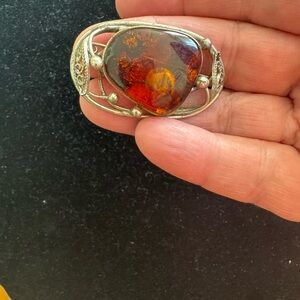 Artistic Silver and Amber Women's Brooch